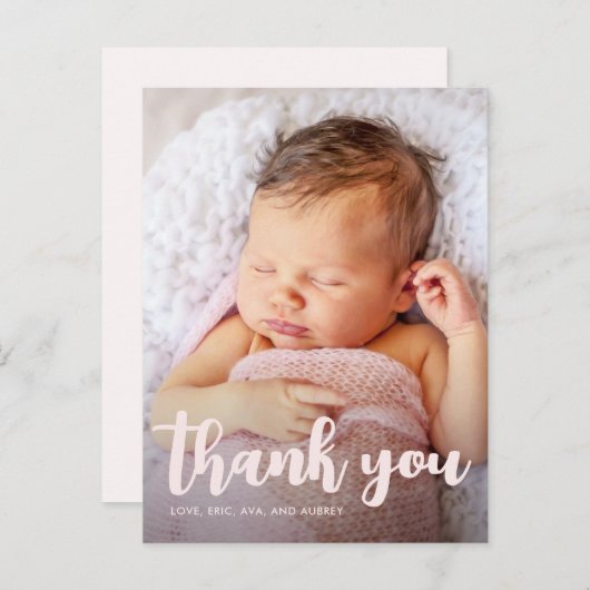 Carte Postale Anniversaire Merci rose Script photo complète (Devant / Derrière)