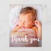 Carte Postale Anniversaire Merci rose Script photo complète (Devant)