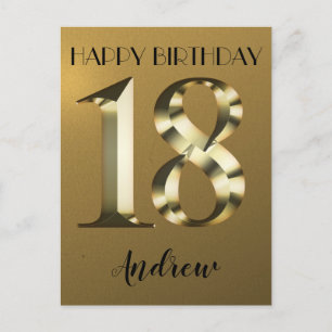 Carte Postale Anniversaire métallisé or 18 ans
