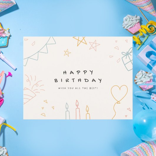 Carte Postale Anniversaire Minimaliste Doodle