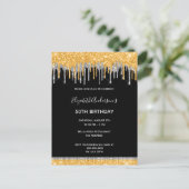 Carte Postale Anniversaire noir or parties scintillant argent gl (Debout devant)