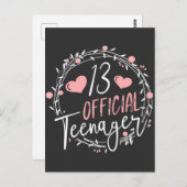 Carte Postale Anniversaire officiel de 13 ans Adolescente Fille (Devant / Derrière)