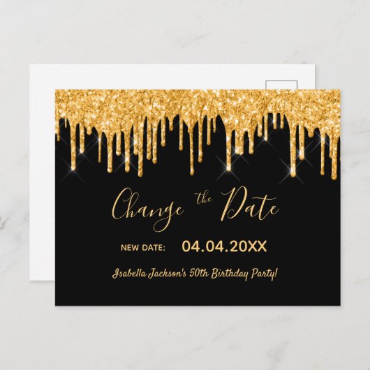 Carte Postale Anniversaire parties scintillant or noir changer l (Devant / Derrière)