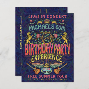 Carte Postale Anniversaire Party Rock Band Concert Ticket Retro
