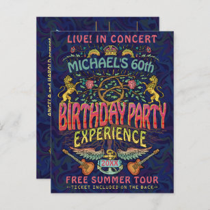 Carte Postale Anniversaire Party Rock Band Concert Ticket Retro 