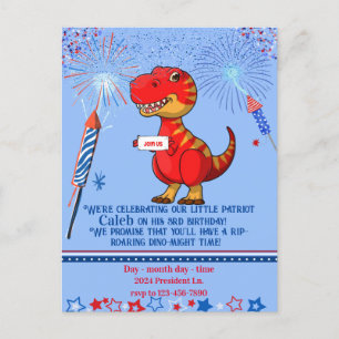 Carte Postale anniversaire patriotique de Dinosaure,