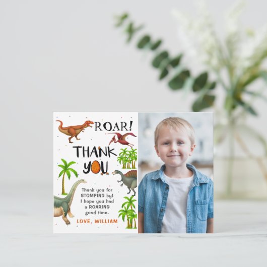 Carte Postale Anniversaire Photo Merci Dinosaure Jungle Rugissem (Debout devant)