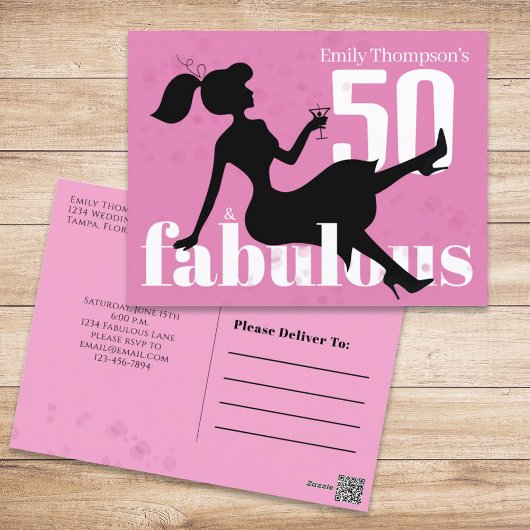 Carte Postale Anniversaire Retro 50 et Fabulous Martini Cocktail