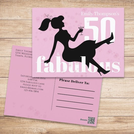 Carte Postale Anniversaire Retro 50 et Fabulous Martini Cocktail