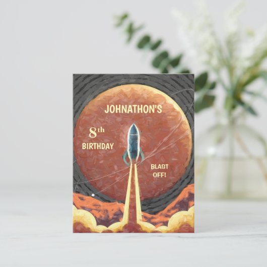 Carte Postale Anniversaire Rocket Ship Universe Planète Amusemen (Debout devant)