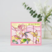 Carte Postale Anniversaire romantique de Rose rose de verre (Debout devant)