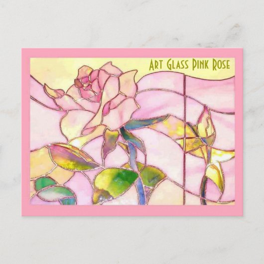 Carte Postale Anniversaire romantique de Rose rose de verre (Devant)