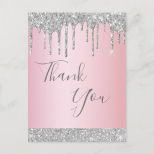 Carte Postale Anniversaire rose or argent parties scintillant go