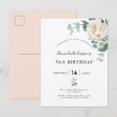 Carte Postale Anniversaire rose or floral blanchir élégance (Devant / Derrière)