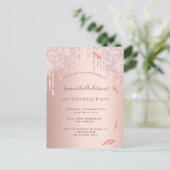 Carte Postale Anniversaire rose or parties scintillant rose invi (Debout devant)