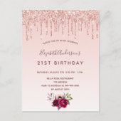 Carte Postale Anniversaire rose or parties scintillant rose rous (Devant)