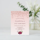 Carte Postale Anniversaire rose or parties scintillant rose rous (Debout devant)