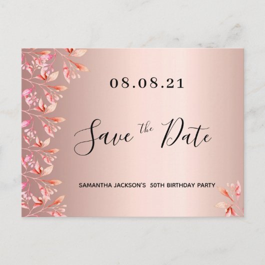 Carte Postale Anniversaire rose or rose floral enregistrer la da (Devant)