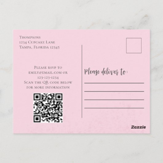 Carte Postale Anniversaire rose Whimsical mignon Cupcake QR Code (Dos)