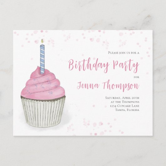 Carte Postale Anniversaire rose Whimsical mignon Cupcake QR Code (Devant)