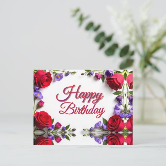 Carte Postale Anniversaire Roses Rouges (Debout devant)