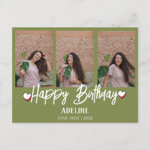 Carte Postale Anniversaire Simple Personnalisé Trois Photos De S