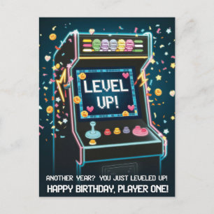 Carte Postale Anniversaire sur le thème de l'arcade rétro - "Lev