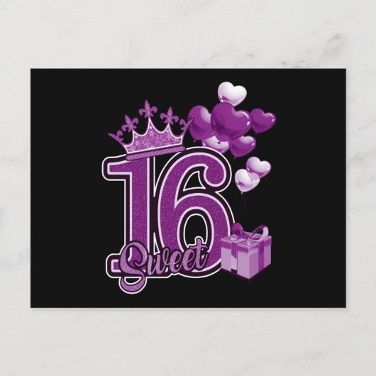 Carte Postale Anniversaire Sweet Sixteen Violet (Devant)