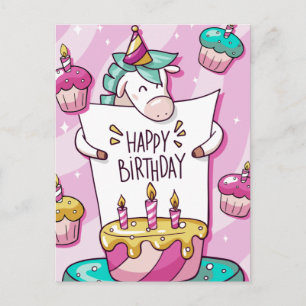 Carte postale Anniversaire Unicorn