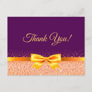 Carte Postale Anniversaire violet rose Merci d'or