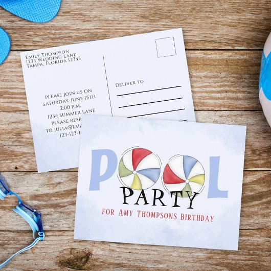 Carte Postale Anniversaire Whimsical Summer Pool Party Beach Bal