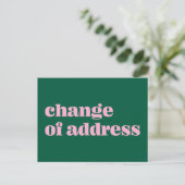 Carte Postale Annonce de changement d'adresse simple rose vert (Debout devant)