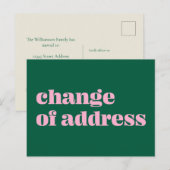 Carte Postale Annonce de changement d'adresse simple rose vert (Devant / Derrière)