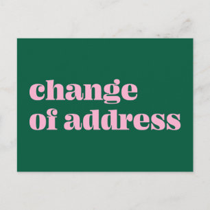 Carte Postale Annonce de changement d'adresse simple rose vert