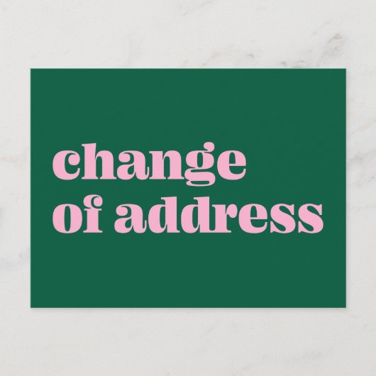 Carte Postale Annonce de changement d'adresse simple rose vert (Devant)