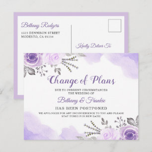 Carte Postale Annonce de Changement de Plans Chic Floral Violet