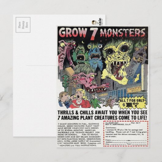 Carte Postale Annonce de commande par courrier de monstres vinta (Devant / Derrière)