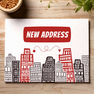 Carte Postale Annonce de déménagement à la nouvelle adresse roug
