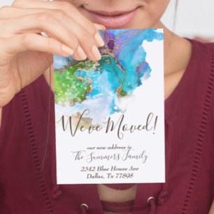 Carte Postale Annonce de déménagement à l'aquarelle or