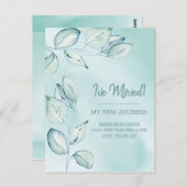 Carte Postale Annonce de déménagement bleu vert aquarelle feuill (Devant / Derrière)