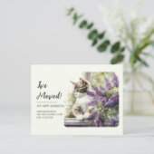 Carte Postale Annonce de déménagement Chat Fenêtre Fleurs de Lav (Debout devant)