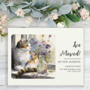 Carte Postale Annonce de déménagement Chatte calico Fenêtre
