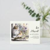 Carte Postale Annonce de déménagement Chatte calico Fenêtre (Debout devant)