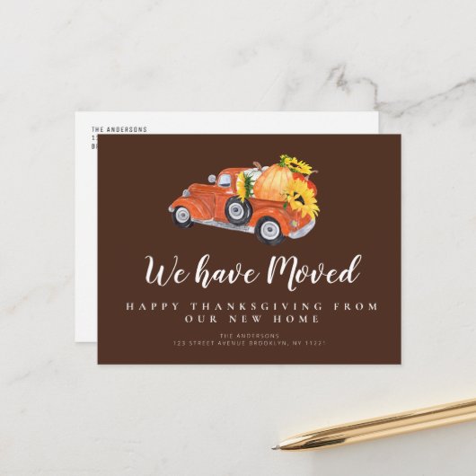 Carte Postale annonce de déménagement d'automne de thanksgiving (Devant/Arrière en situation)