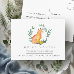 Carte Postale Annonce de déménagement de Watercolor Fox New Home