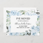 Carte Postale Annonce de déménagement floral bleu poussiéreux à (Devant / Derrière)