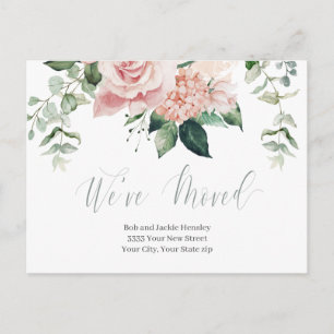 Carte Postale Annonce de déménagement floral rose aquarelle