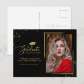 Carte Postale Annonce de diplômé chic paillettes dorées (Devant / Derrière)