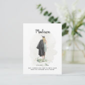 Carte Postale Annonce de diplôme de fille au feuillage aquarelle (Debout devant)