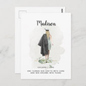 Carte Postale Annonce de diplôme de fille au feuillage aquarelle (Devant / Derrière)